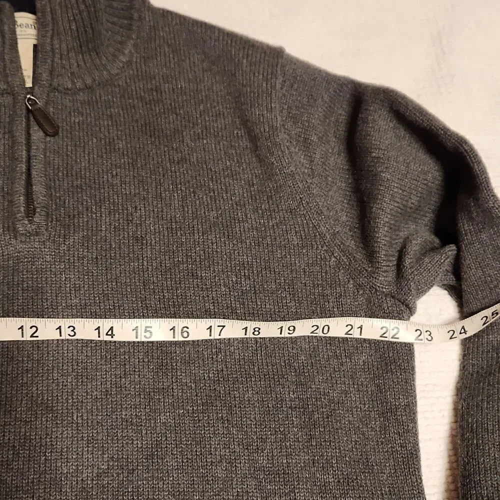 L.L.Bean gray Quater Zip 1/4 zip  Cotton knit sweater Sz L